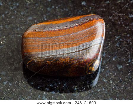 Macro Shooting Of Natural Rock Specimen - Tumbled Jaspillite (jaspilite, Taconite Jasper) Stone On B