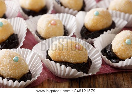 Brazilian Festive Children's Dessert: Olho De Sogra Close-up. Horizontal