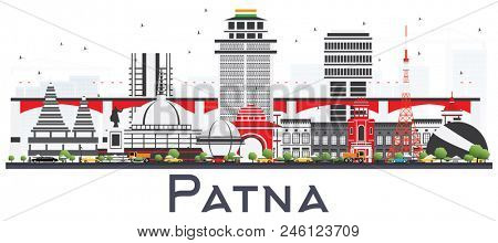 Patna India City Skyline with Gray Buildings Isolated on White. Business Travel and Tourism Concept with Modern Architecture. Patna Cityscape with Landmarks.