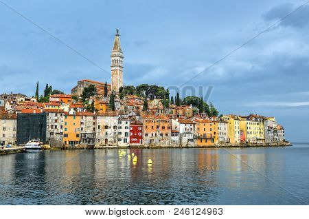 Rovinj, Croatia - May 22, 2018: Coastal Town Of Rovinj, Istria, Croatia. Rovinj - Beautiful Antique 