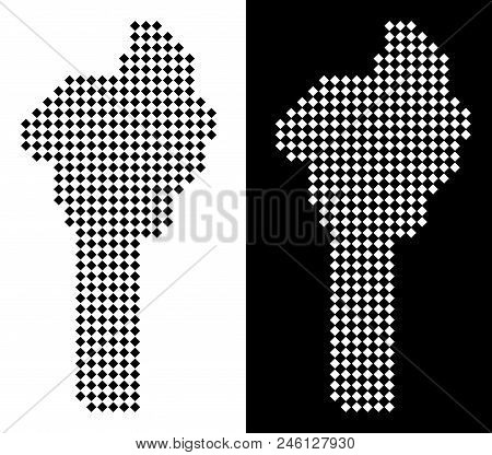 Vector Rhombus Pixel Benin Map. Abstract Geographical Maps In Black And White Colors On White And Bl