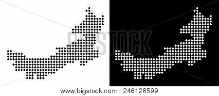 Vector Rhombus Dotted Chinese Inner Mongolia Map. Abstract Territorial Maps In Black And White Color