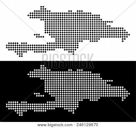 Vector Rhombus Dot Haiti And Dominican Republic Map. Abstract Territory Maps In Black And White Colo