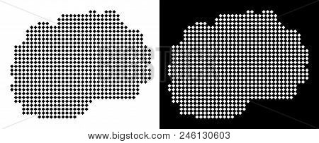 Vector Rhombic Dot Makedonia Map. Abstract Territorial Maps In Black And White Colors On White And B