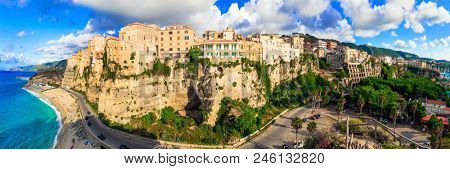 Italian summer holidays - beautiful Tropea town on the rock with beautiful beaches.Calabria, Italy
