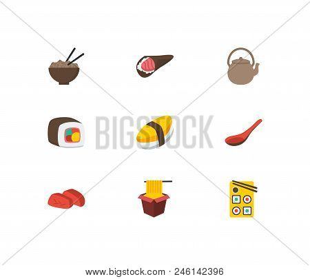 Sushi Icons Set. Sashimi And Sushi Icons With Japan Food, Hawker And Unagi Nigin. Set Of Egg For Web