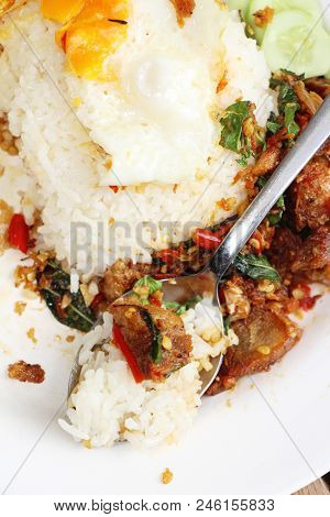 Fried Rice Basil With Crispy Pork Delicious
