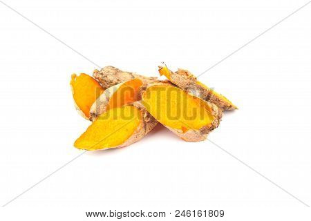 Fresh Turmeric Isolated On White Background. Herbal