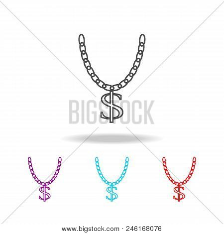 Necklace With Big Dollar Sign Icon. Elements Of Life Style In Multi Colored Icons. Premium Quality G