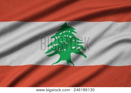 Lebanon Flag  Is Depicted On A Sports Cloth Fabric With Many Folds. Sport Team Waving Banner