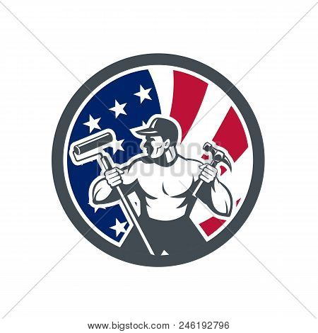 Icon Retro Style Illustration Of An American Professional Handyman Or Household Maintenance Guy With