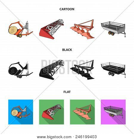 Plow, Combine Thresher, Trailer And Other Agricultural Devices. Agricultural Machinery Set Collectio