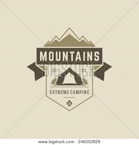 Forest Camping Logo Emblem Vector Illustration. Outdoor Adventure Leisure, Tent And Pine Trees Silho