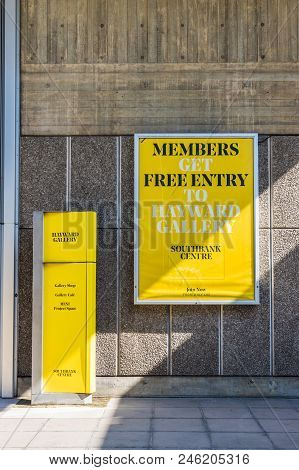 London. June 2018. A View Of Signage Outside The Hayward Gallery Along The South Bank In London