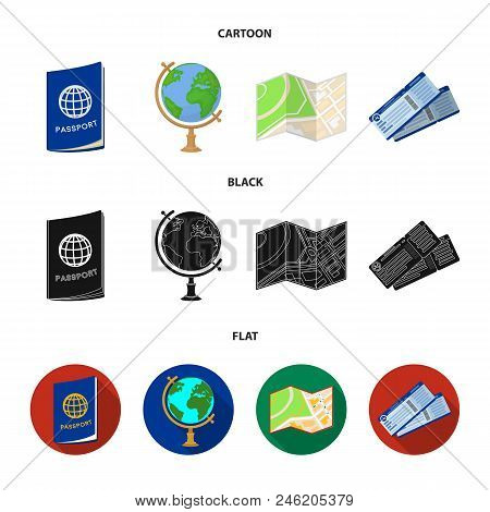 Vacation, Travel, Passport, Globe .rest And Travel Set Collection Icons In Cartoon, Black, Flat Styl