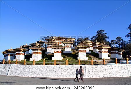 The 108 Chortens (stupas) Is The Memorial In Honour Of The Bhutanese Soldiers At  Dochula Pass On Th