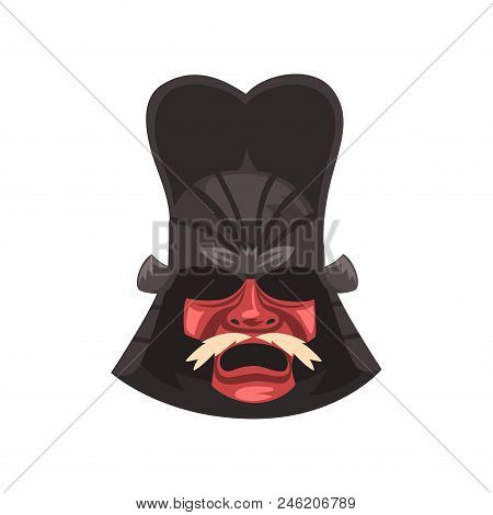 Japanese Samurai Warrior War Mask Vector Illustration Isolated On A White Background.