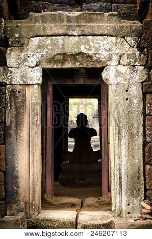 Stone Statue Arm Was Cut Off In Stone Castle Of Phimai Historical Park, Thailand.