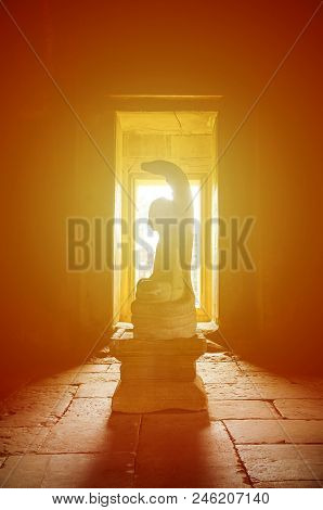 Buddha Stone Statue, Khmer Art Of Phimai History Park, Thailand With Sunlight.