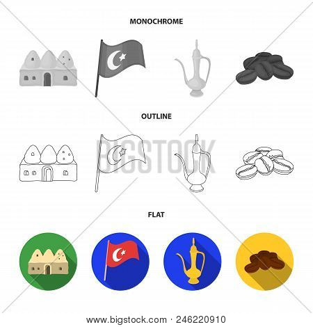 House Hive, National Flag, Coffee Pot Copper, Grains Coffee.turkey Set Collection Icons In Flat, Out