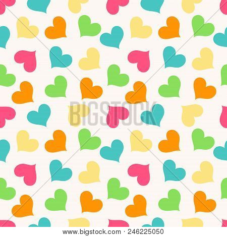 Colorful Seamless Pattern With Hearts. Vector Illustration. Hearts On A Light Background