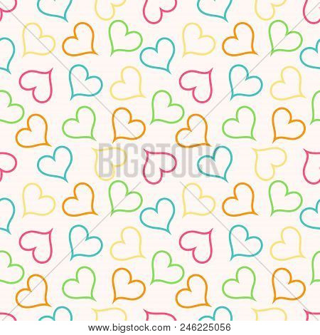 Colorful Seamless Pattern With Hearts. Vector Illustration. Hearts On A Light Background
