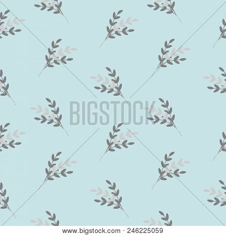 Beautiful Seamless Background With Leaves. Vector Seamless Pattern With Leaves On A Light Blue Backg