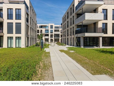 Bremgarten, Switzerland - June 16, 2018: New Residential Buildings Along Augraben Street In Bremgart