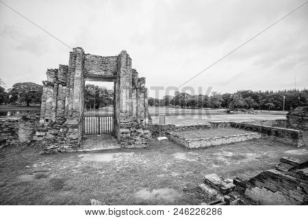Ancient Gate Of Buddhist Temple Was Only Remaining, Ayutthaya-thailand