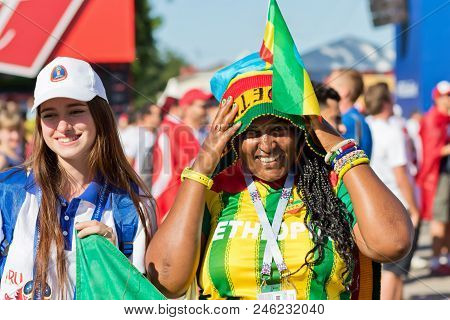 Volgograd - June 18: Girl Fan Of One Of The African National Teams Dressed In The Colors Of The Nati