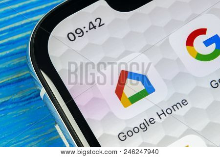 Sankt-petersburg, Russia, June 20, 2018: Google Home Application Icon On Apple Iphone X Smartphone S