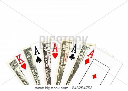 Poker Hand Four Of A Kind In Aces With Us-dollar Bank Notes Mixed