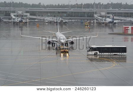 Moscow, Russia- June 12 2018: Airplanes On The Runway At Terminal D Of Sheremetyevo International Ai