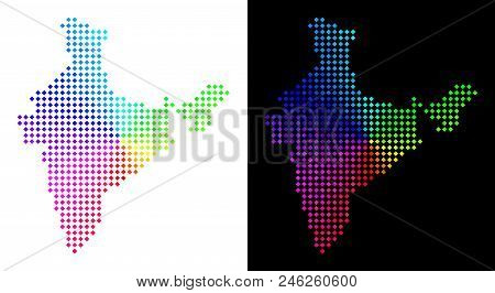 Rainbow Dot India Map. Vector Territory Plan In Bright Spectral Colors With Circular Gradient On Whi