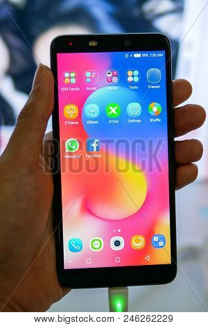 Bangkok, Thailand - February 9, 2018: Hands On Infinix S3, The Latest Android Smartphone For Medium