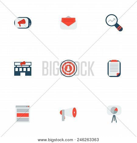 Set Of Advertising Icons Flat Style Symbols With Promotion, Advertising Agency, Client Brief And Oth