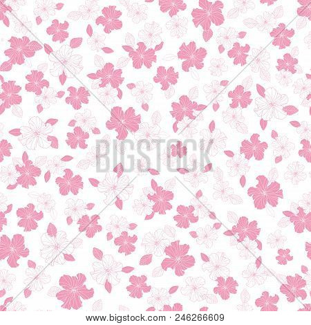 Tiny Ditsy Flower Seamless Vector Repeat Texture Pattern In Pink And White. Surface Pattern Design.