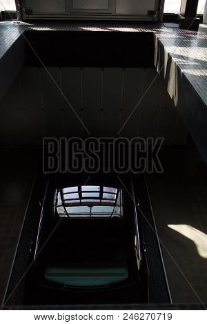 Black Car And Sunrays In An Industrial Place, Spring, Dark