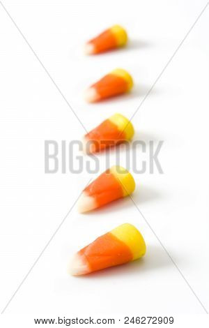Typical Halloween Candy Corn Isolated On White Background