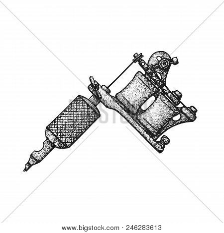 Hand Drawn Tattoo Machine Illustration.