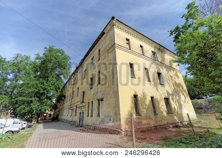 Nizhny Novgorod, Russia. - May 24.2018. Residential Brick Three-storey House On Kerch Street 5. Phot