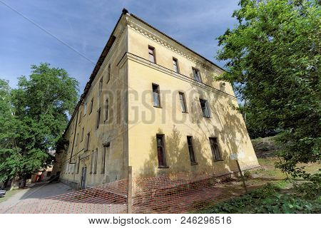 Nizhny Novgorod, Russia. - May 24.2018. Residential Brick Three-storey House On Kerch Street 5. Phot