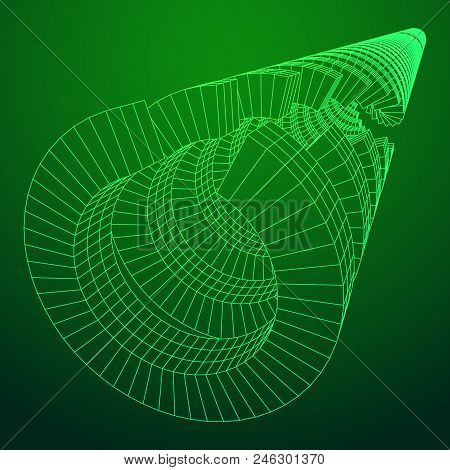 Futuristic Tunnel Of Wireframe Low Poly Mesh Construction. Futuristic Background, Business Concept. 