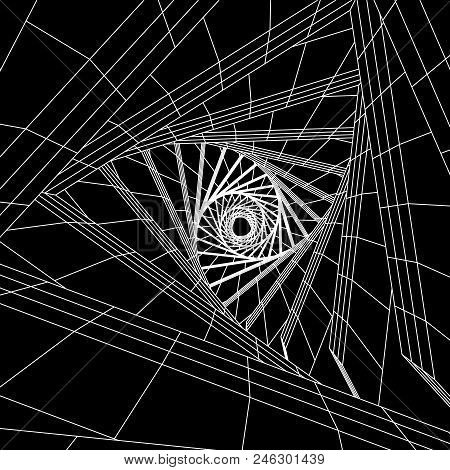 Futuristic Tunnel Of Wireframe Low Poly Mesh Construction. Futuristic Background, Business Concept. 