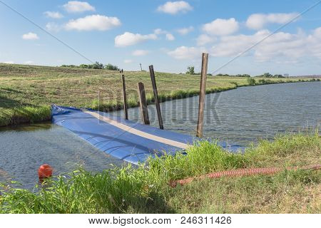 Inflatable Dam Flood Barrier In Irving, Texas, Usa