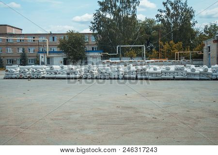 The Texture Of Mineral Wool For Insulating The Walls. Warehouse Of Products Ready For Import