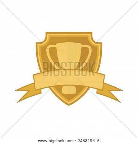 Shield And Golden Cup, Vector Template Isolated White Backgound