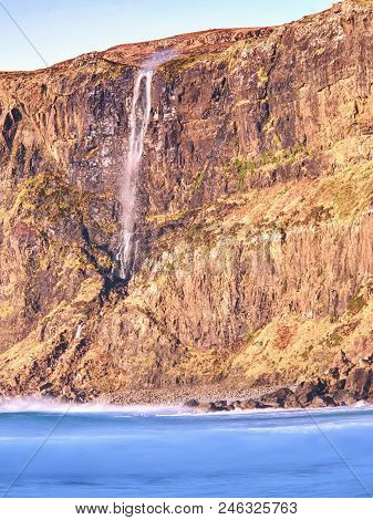 Popular Waterfall In Talisker Bay, Scotland.  Popular Photographers Destination