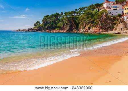 Sea Landscape Llafranc Near Calella De Palafrugell, Catalonia, Barcelona, Spain. Scenic Old Town Wit
