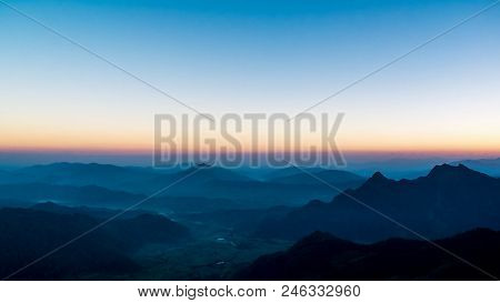 Twilight Over The Silence Valley Of Phu Chi Fa, Chiang Rai, Thailand.